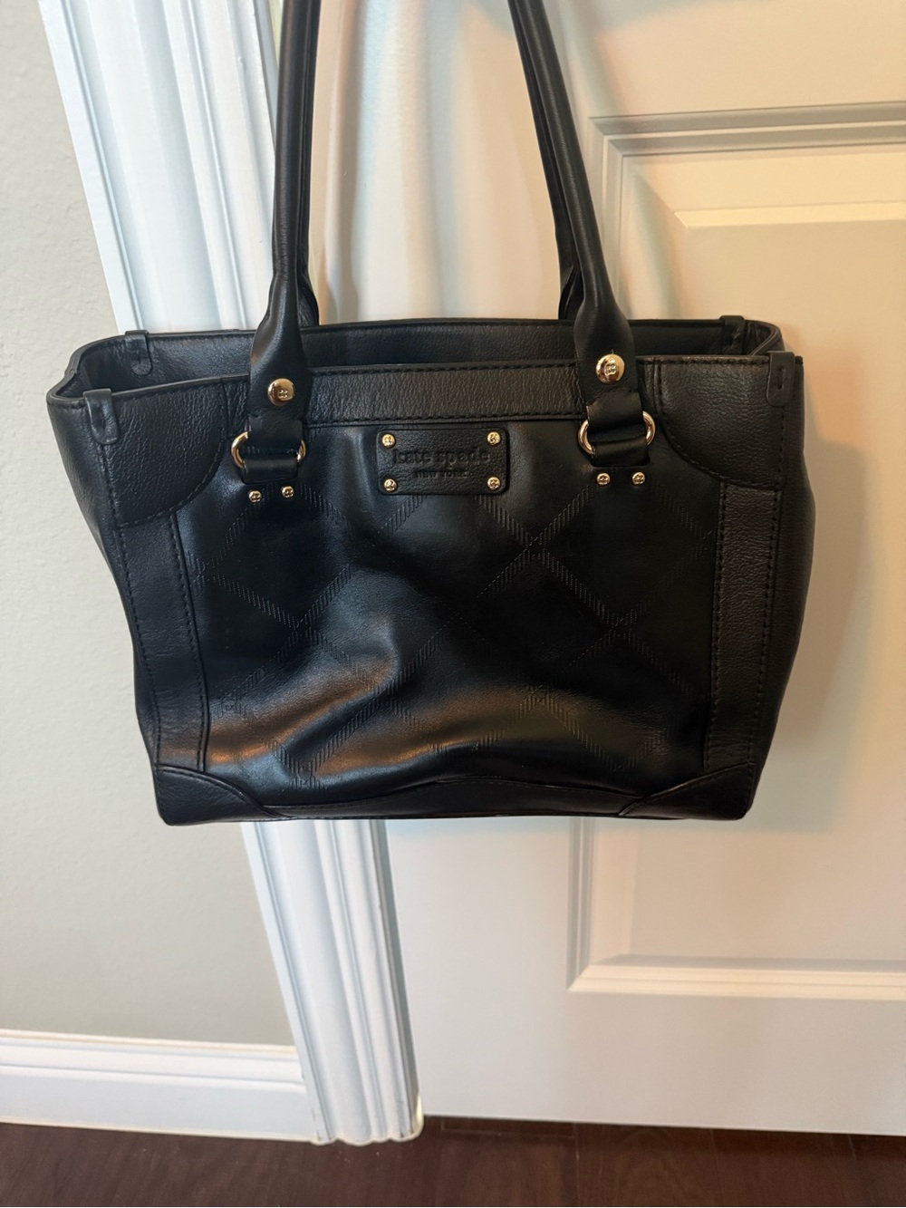 Kate Spade Black Quilted Leather Shoulder Tote with Gold Hardware. Gently used.